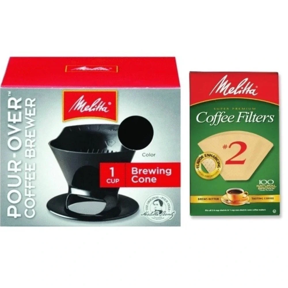 Melitta Filter Coffee Maker, Single Cup Pour-Over‎ Brewer, Black, + 100 Filters